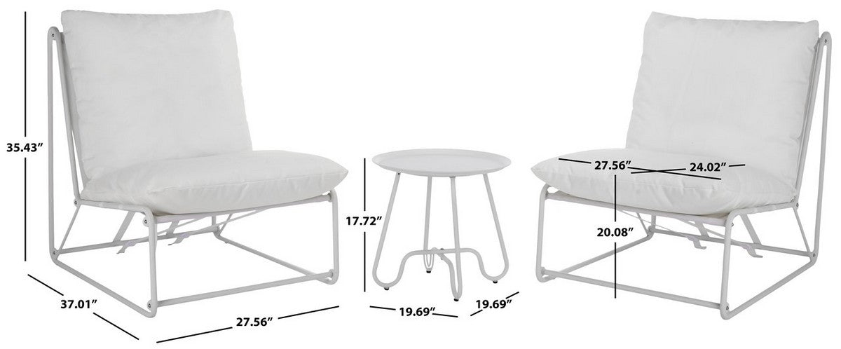 Archie 3-Piece Outdoor Set: Stylish White Steel Chairs with Beige Cushions and Table
