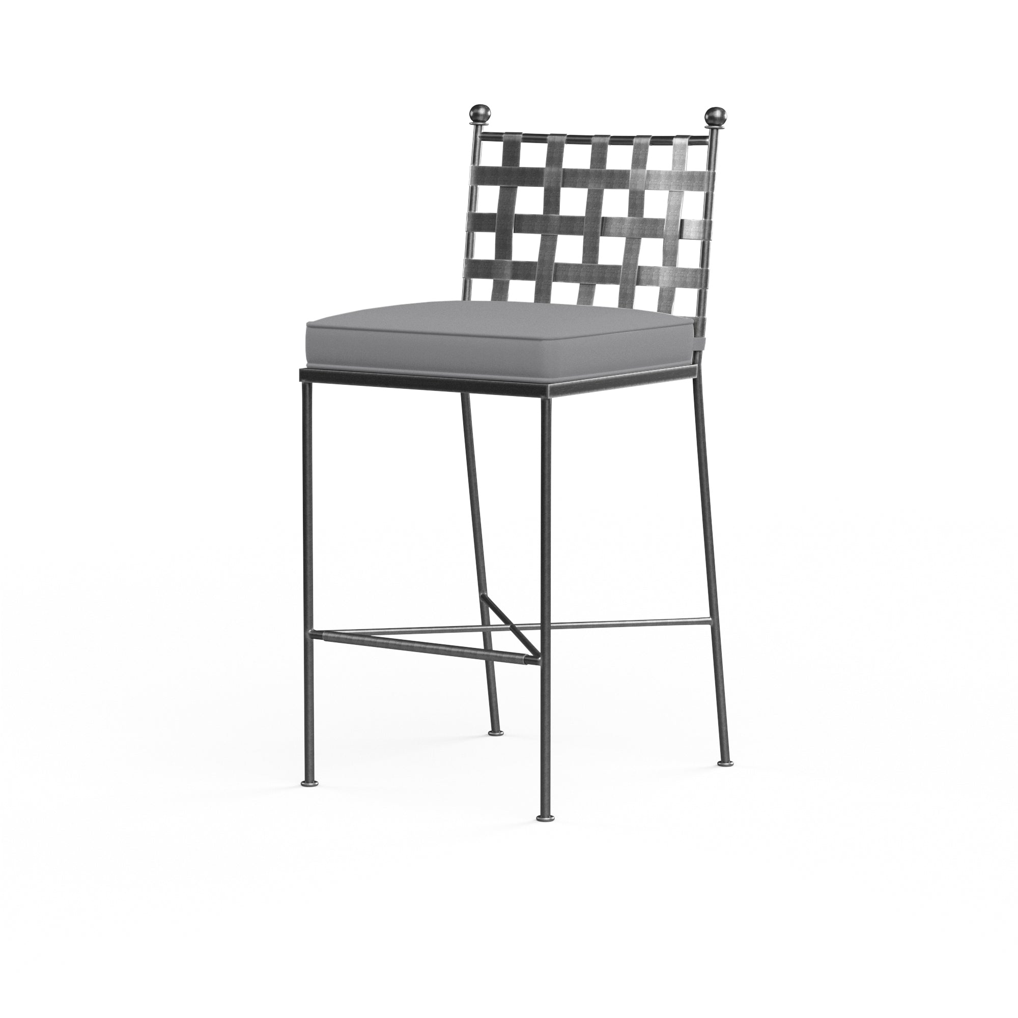 Elegant Provence Barstool with Comfortable Cushions and a Timeless Century Pewter Finish in a Skillfully Crafted Wrought Iron Design
