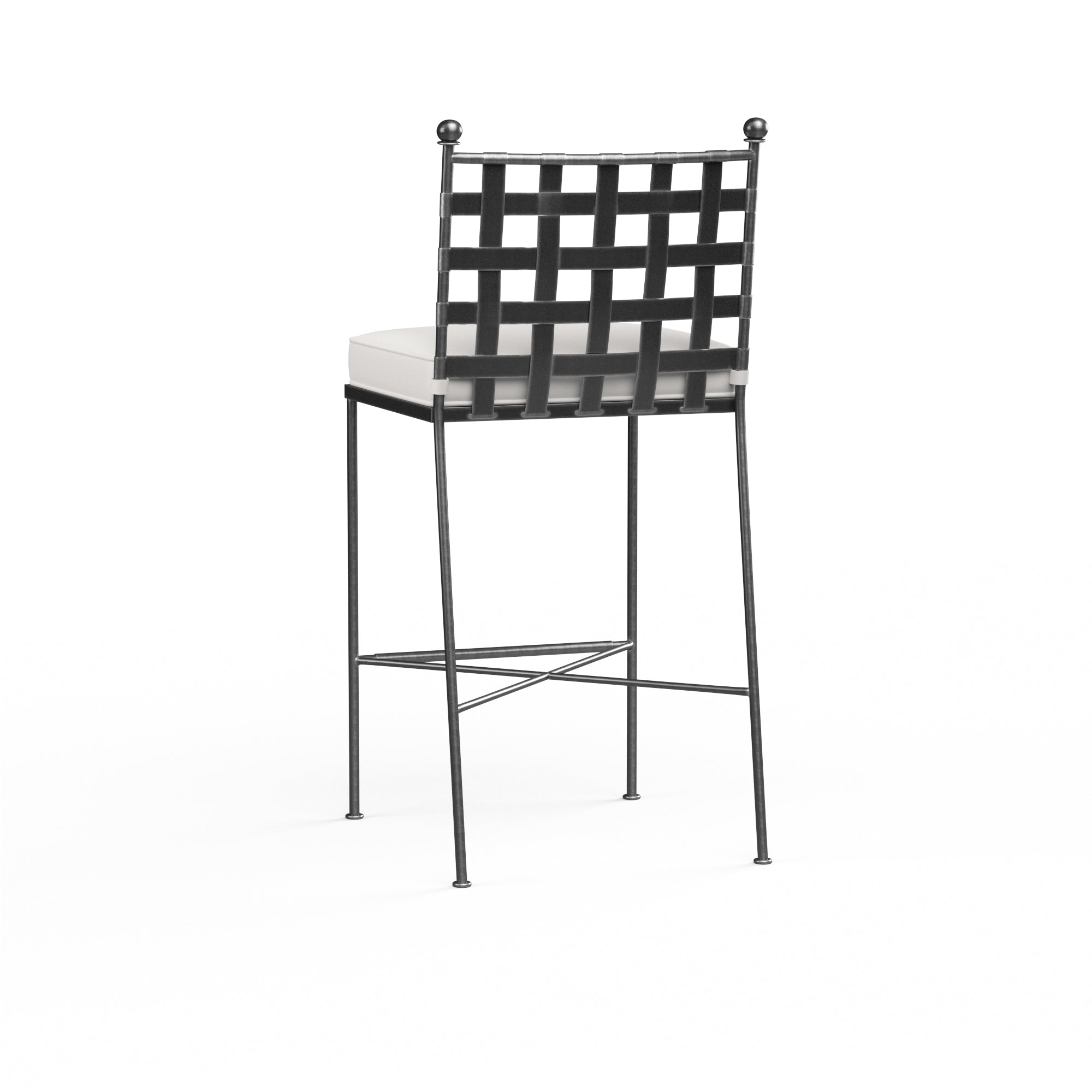 Elegant Provence Barstool with Comfortable Cushions and a Timeless Century Pewter Finish in a Skillfully Crafted Wrought Iron Design