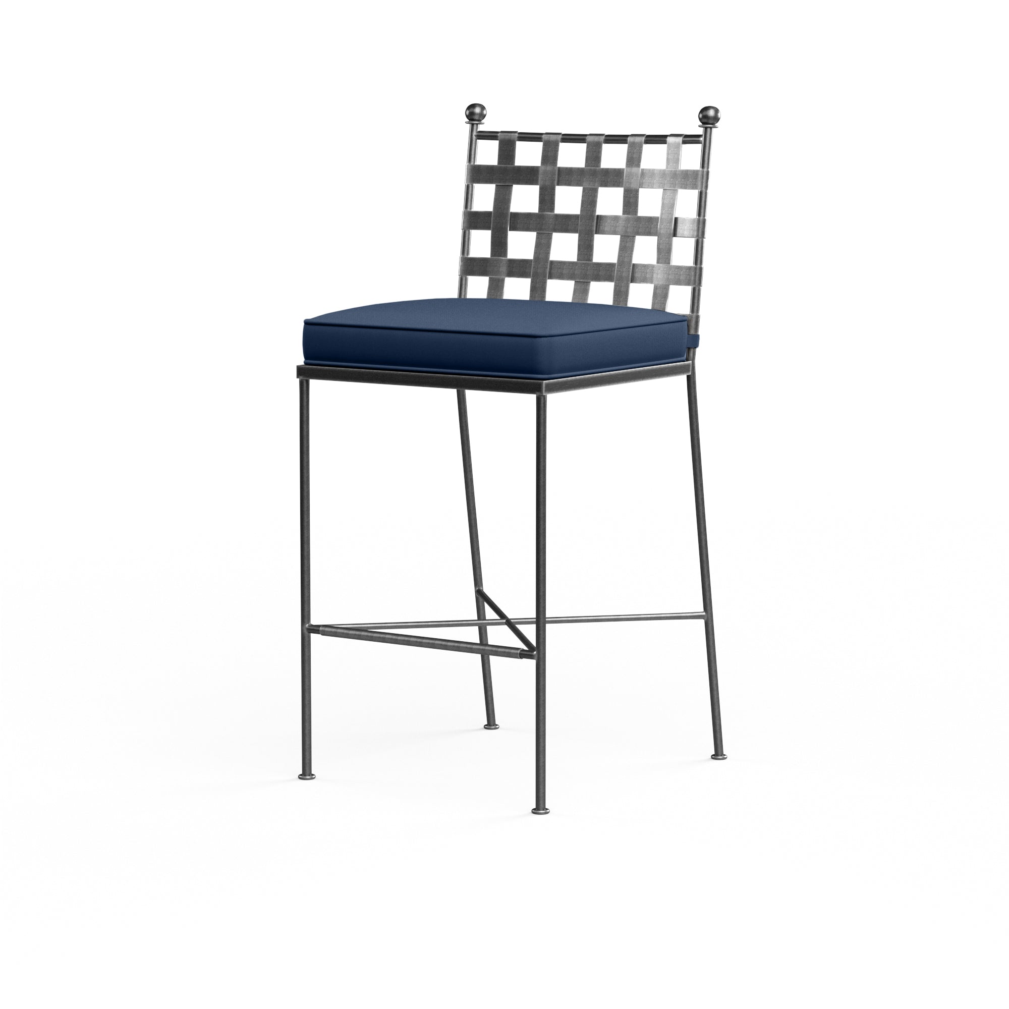 Elegant Provence Barstool with Comfortable Cushions and a Timeless Century Pewter Finish in a Skillfully Crafted Wrought Iron Design