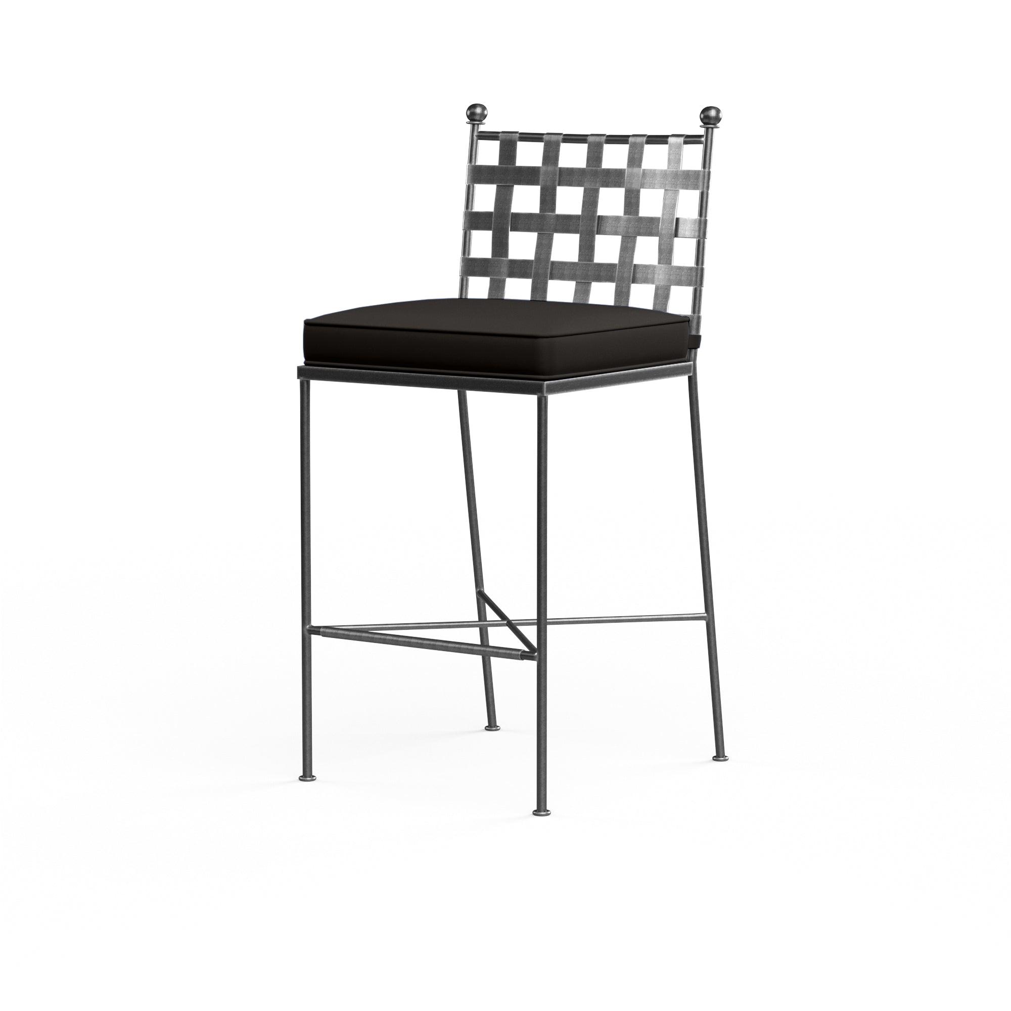 Elegant Provence Barstool with Comfortable Cushions and a Timeless Century Pewter Finish in a Skillfully Crafted Wrought Iron Design