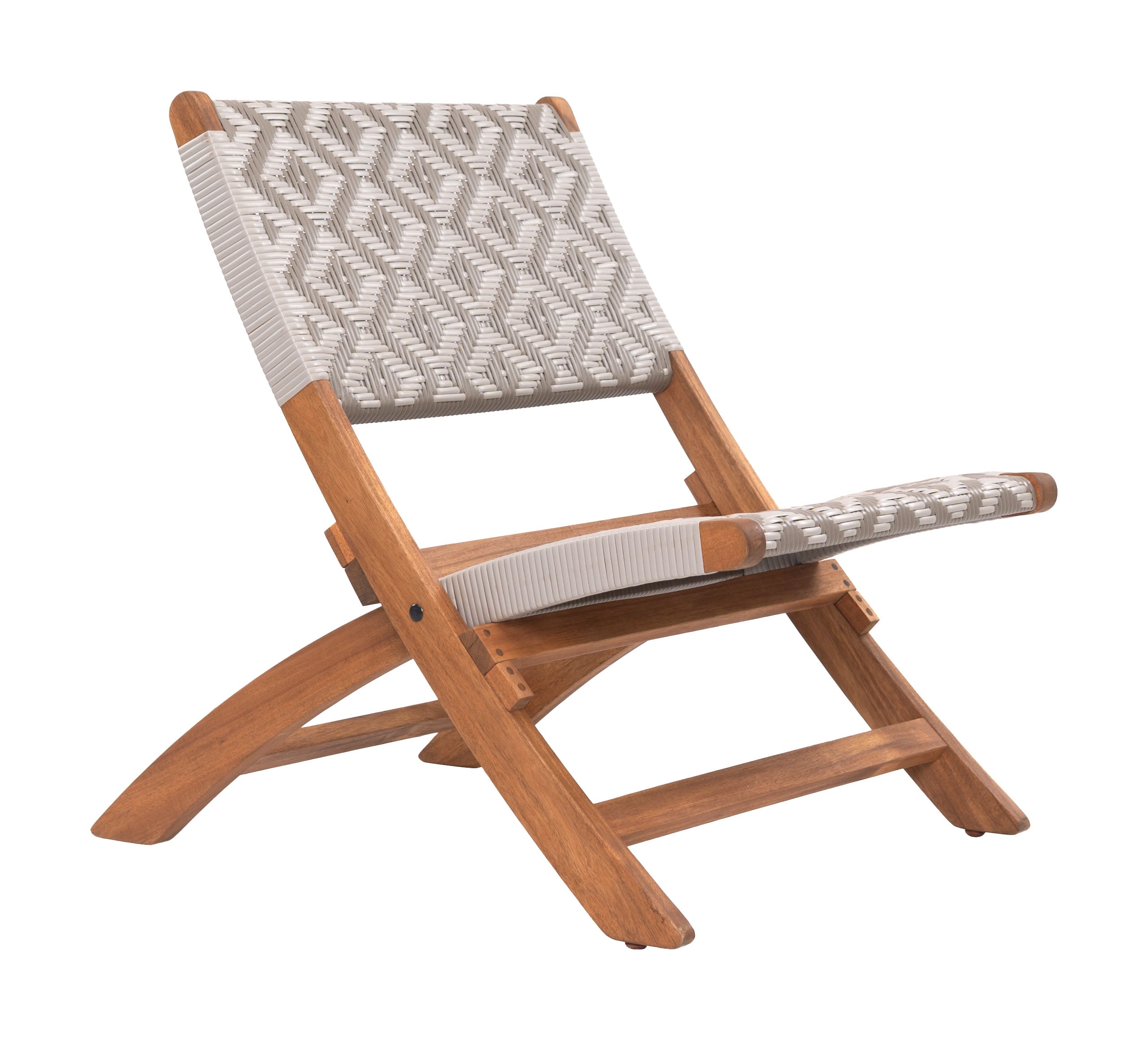 Modern Outdoor Tide Lounge Chair with Durable Acacia Wood Frame & Weather-Resistant Weave