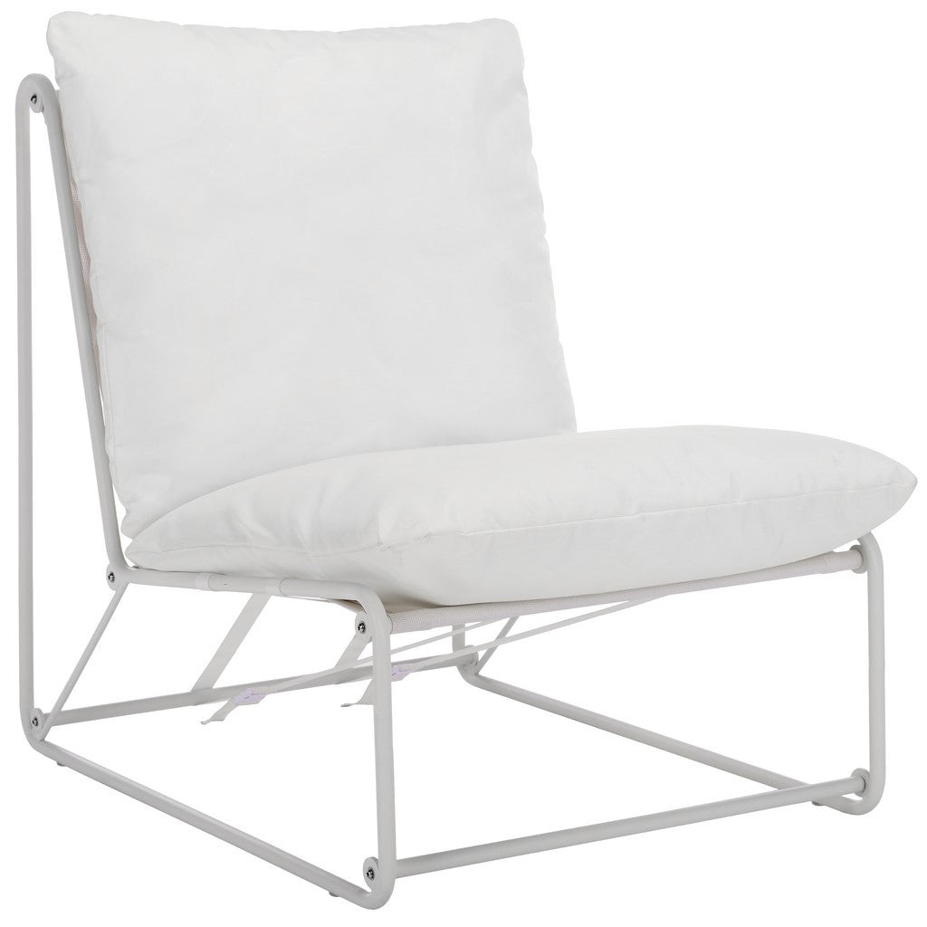 Archie 3-Piece Outdoor Set: Stylish White Steel Chairs with Beige Cushions and Table