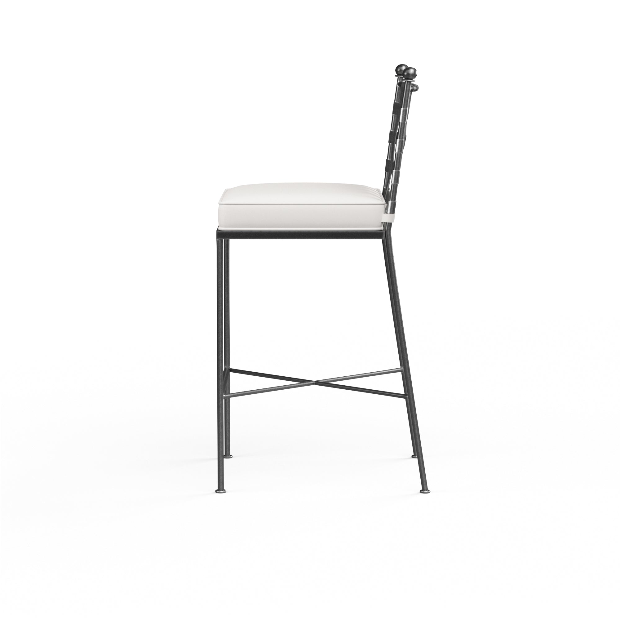 Elegant Provence Barstool with Comfortable Cushions and a Timeless Century Pewter Finish in a Skillfully Crafted Wrought Iron Design
