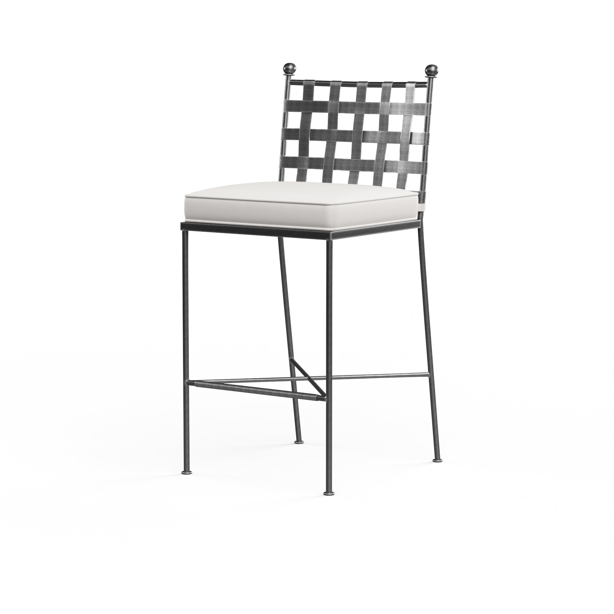 Elegant Provence Barstool with Comfortable Cushions and a Timeless Century Pewter Finish in a Skillfully Crafted Wrought Iron Design