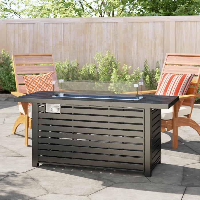 24-Inch Steel Propane Outdoor Fire Pit Table with Lid, Protective Cover, Decorative Rocks, and Glass Beads - Weather-Resistant Patio Fire Pit for Cozy Gatherings