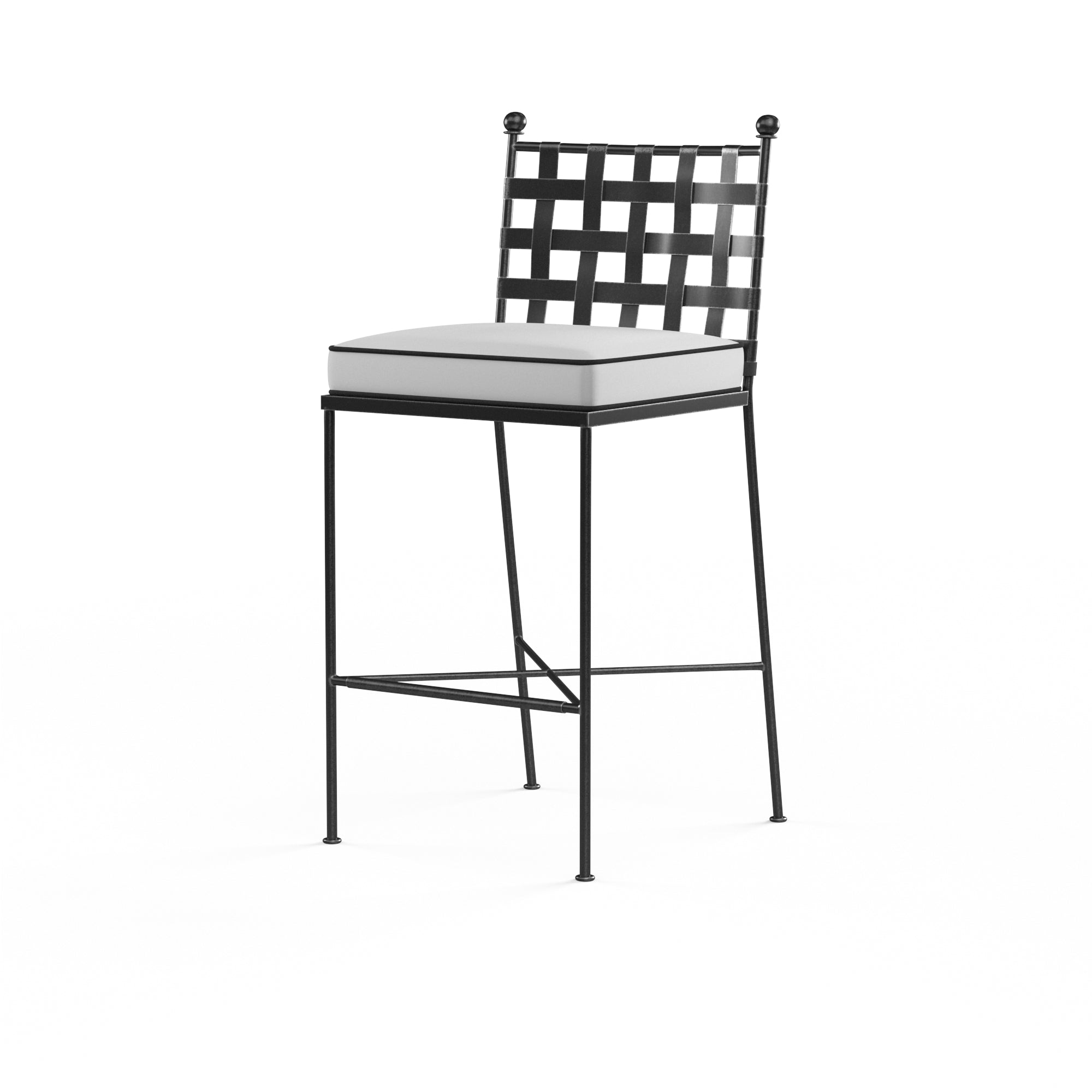 Elegant Provence Barstool with Comfortable Cushions and a Timeless Century Pewter Finish in a Skillfully Crafted Wrought Iron Design