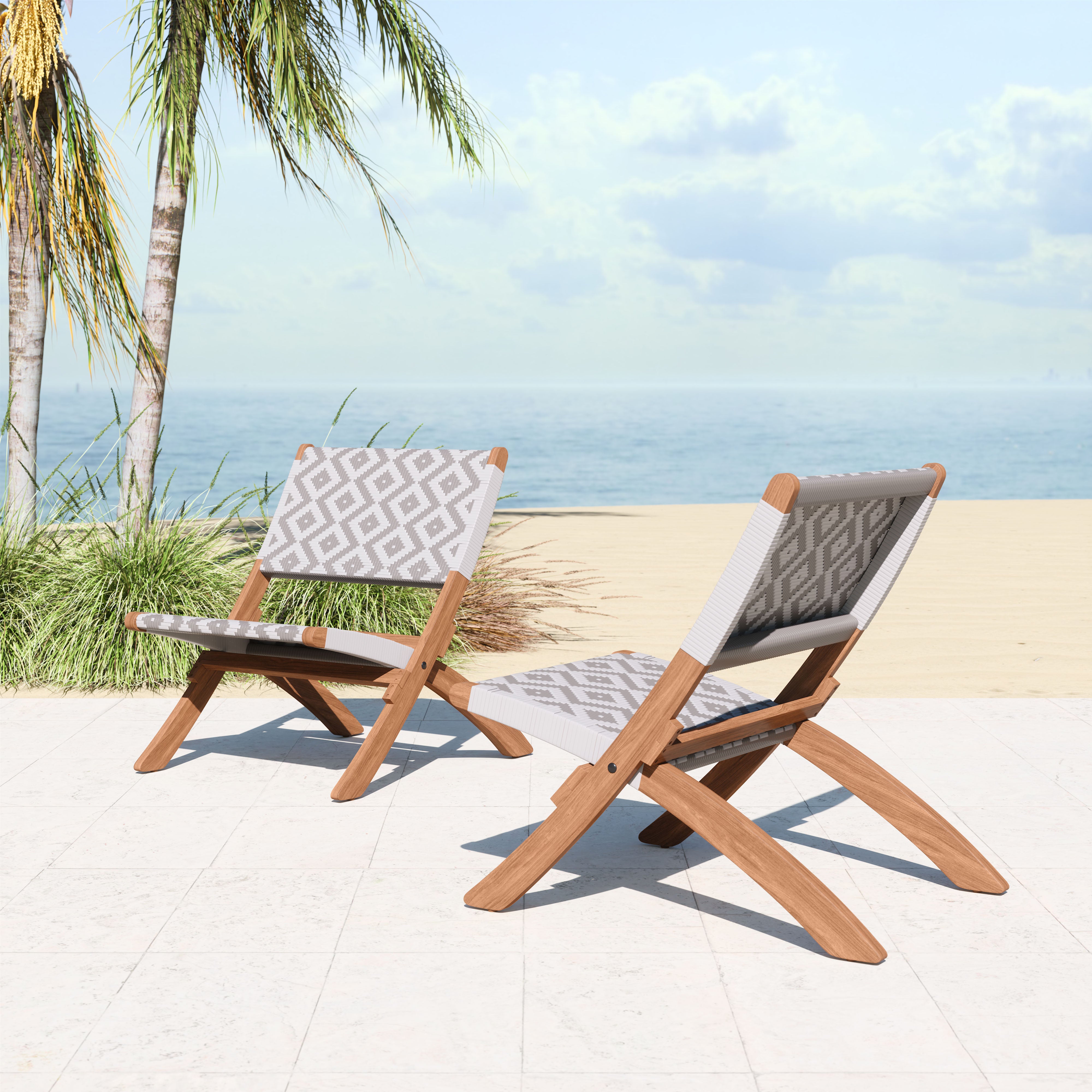 Modern Outdoor Tide Lounge Chair with Durable Acacia Wood Frame & Weather-Resistant Weave