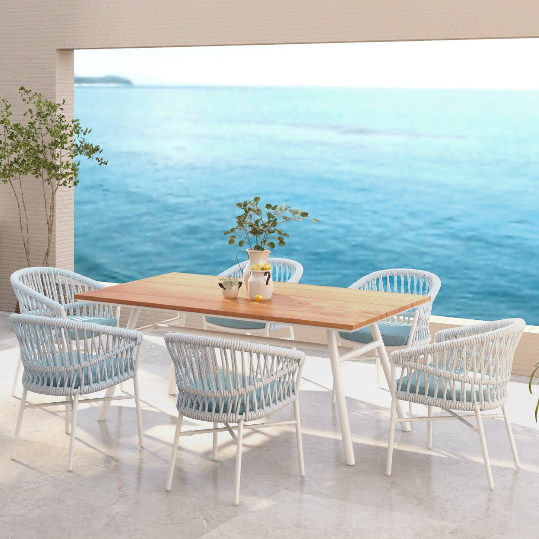 6-Seater Teak & Aluminum Patio Dining Table, 71 Length, Natural Finish