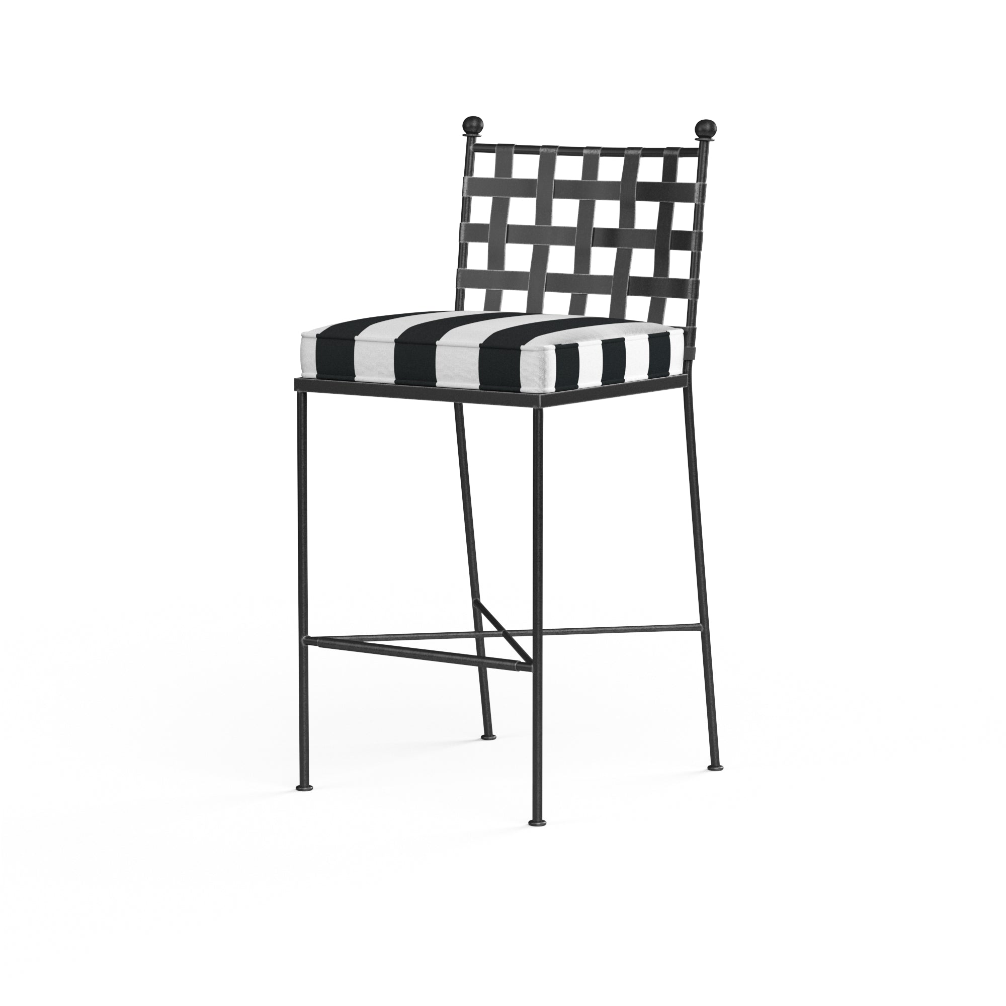 Elegant Provence Barstool with Comfortable Cushions and a Timeless Century Pewter Finish in a Skillfully Crafted Wrought Iron Design